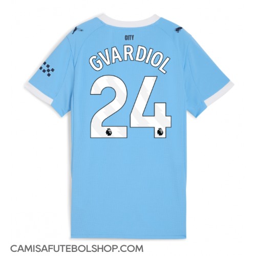 Camisa de time de futebol Manchester City Josko Gvardiol #24 Replicas 1º Equipamento Feminina 2025-26 Manga Curta